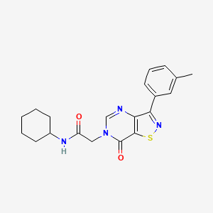 molecular formula C20H22N4O2S B2977229 N-cyclohexyl-2-[3-(3-methylphenyl)-7-oxo-6H,7H-[1,2]thiazolo[4,5-d]pyrimidin-6-yl]acetamide CAS No. 1112338-44-9