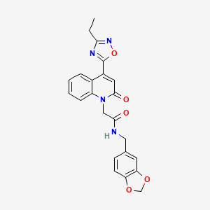 molecular formula C23H20N4O5 B2977303 N-(benzo[d][1,3]dioxol-5-ylmethyl)-2-(4-(3-ethyl-1,2,4-oxadiazol-5-yl)-2-oxoquinolin-1(2H)-yl)acetamide CAS No. 1251671-48-3
