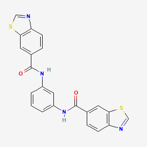 molecular formula C22H14N4O2S2 B2977305 N-[3-(1,3-benzothiazole-6-amido)phenyl]-1,3-benzothiazole-6-carboxamide CAS No. 681175-15-5