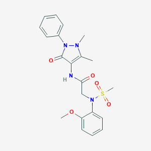 molecular formula C21H24N4O5S B297731 N-(1,5-DIMETHYL-3-OXO-2-PHENYL-2,3-DIHYDRO-1H-PYRAZOL-4-YL)-2-[N-(2-METHOXYPHENYL)METHANESULFONAMIDO]ACETAMIDE 