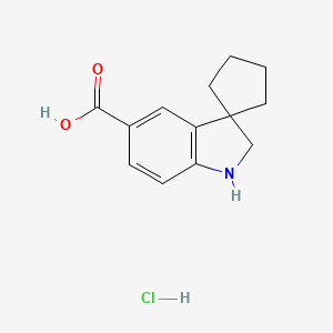 molecular formula C13H16ClNO2 B2977311 Spiro[cyclopentane-1,3'-indoline]-5'-carboxylic acid hydrochloride CAS No. 2177264-88-7