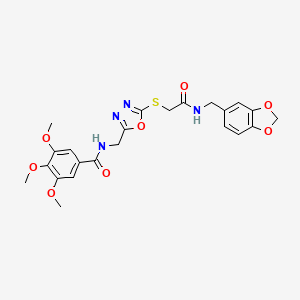 molecular formula C23H24N4O8S B2977319 N-({5-[({[(2H-1,3-BENZODIOXOL-5-YL)METHYL]CARBAMOYL}METHYL)SULFANYL]-1,3,4-OXADIAZOL-2-YL}METHYL)-3,4,5-TRIMETHOXYBENZAMIDE CAS No. 851784-63-9
