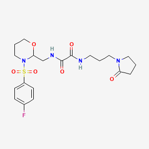 molecular formula C20H27FN4O6S B2977349 N'-{[3-(4-fluorobenzenesulfonyl)-1,3-oxazinan-2-yl]methyl}-N-[3-(2-oxopyrrolidin-1-yl)propyl]ethanediamide CAS No. 872976-20-0