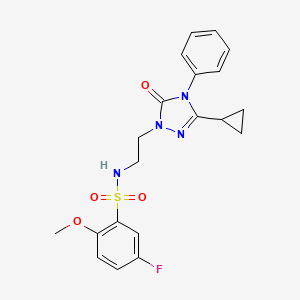 molecular formula C20H21FN4O4S B2977531 N-(2-(3-cyclopropyl-5-oxo-4-phenyl-4,5-dihydro-1H-1,2,4-triazol-1-yl)ethyl)-5-fluoro-2-methoxybenzenesulfonamide CAS No. 1396686-43-3