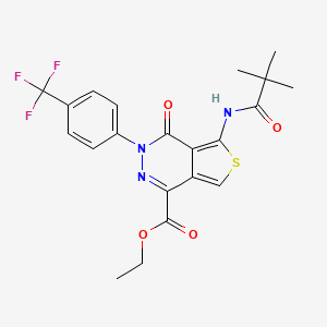 B2977637 Ethyl 4-oxo-5-pivalamido-3-(4-(trifluoromethyl)phenyl)-3,4-dihydrothieno[3,4-d]pyridazine-1-carboxylate CAS No. 851951-02-5