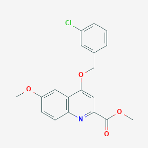 molecular formula C19H16ClNO4 B2977648 Methyl 4-[(3-chlorophenyl)methoxy]-6-methoxyquinoline-2-carboxylate CAS No. 1359415-63-6