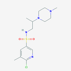 molecular formula C14H23ClN4O2S B2977655 6-Chloro-5-methyl-N-[2-(4-methylpiperazin-1-YL)propyl]pyridine-3-sulfonamide CAS No. 1385426-60-7