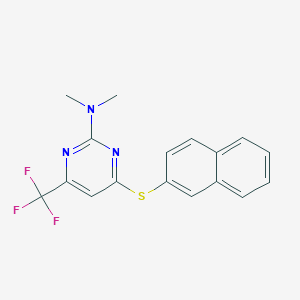 molecular formula C17H14F3N3S B2977665 N,N-dimethyl-4-(2-naphthylsulfanyl)-6-(trifluoromethyl)-2-pyrimidinamine CAS No. 338792-34-0