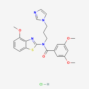 molecular formula C23H25ClN4O4S B2977688 N-(3-(1H-imidazol-1-yl)propyl)-3,5-dimethoxy-N-(4-methoxybenzo[d]thiazol-2-yl)benzamide hydrochloride CAS No. 1215574-88-1