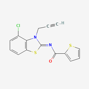 molecular formula C15H9ClN2OS2 B2977690 N-[(2Z)-4-chloro-3-(prop-2-yn-1-yl)-2,3-dihydro-1,3-benzothiazol-2-ylidene]thiophene-2-carboxamide CAS No. 868377-21-3
