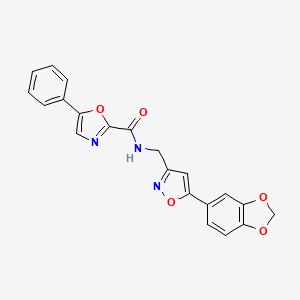 molecular formula C21H15N3O5 B2977697 N-((5-(benzo[d][1,3]dioxol-5-yl)isoxazol-3-yl)methyl)-5-phenyloxazole-2-carboxamide CAS No. 1209052-49-2