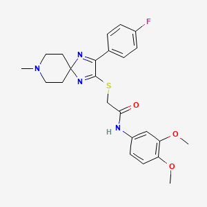 molecular formula C24H27FN4O3S B2977739 N-(3,4-DIMETHOXYPHENYL)-2-{[3-(4-FLUOROPHENYL)-8-METHYL-1,4,8-TRIAZASPIRO[4.5]DECA-1,3-DIEN-2-YL]SULFANYL}ACETAMIDE CAS No. 1215368-49-2