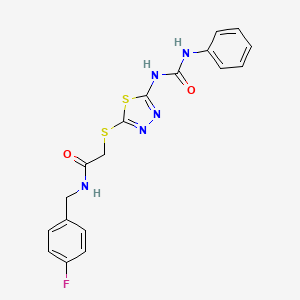 molecular formula C18H16FN5O2S2 B2977800 N-(4-fluorobenzyl)-2-((5-(3-phenylureido)-1,3,4-thiadiazol-2-yl)thio)acetamide CAS No. 898462-83-4