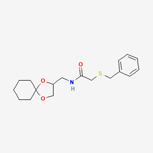 molecular formula C18H25NO3S B2977806 N-(1,4-dioxaspiro[4.5]decan-2-ylmethyl)-2-(benzylthio)acetamide CAS No. 1210470-38-4
