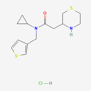 molecular formula C14H21ClN2OS2 B2977822 N-cyclopropyl-2-(thiomorpholin-3-yl)-N-(thiophen-3-ylmethyl)acetamide hydrochloride CAS No. 1423034-04-1