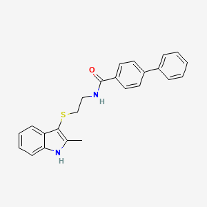 molecular formula C24H22N2OS B2977826 N-(2-((2-methyl-1H-indol-3-yl)thio)ethyl)-[1,1'-biphenyl]-4-carboxamide CAS No. 850916-35-7