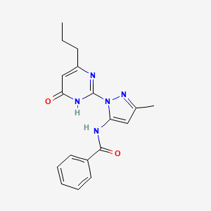 molecular formula C18H19N5O2 B2977840 N-[3-methyl-1-(6-oxo-4-propyl-1,6-dihydropyrimidin-2-yl)-1H-pyrazol-5-yl]benzamide CAS No. 1052604-99-5