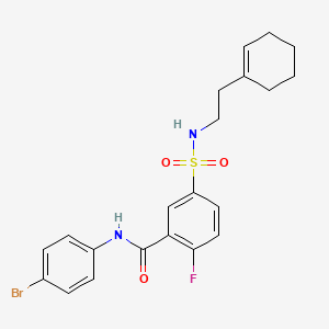 molecular formula C21H22BrFN2O3S B2977849 N-(4-bromophenyl)-5-{[2-(cyclohex-1-en-1-yl)ethyl]sulfamoyl}-2-fluorobenzamide CAS No. 422552-18-9