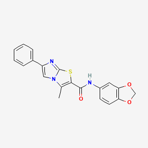 molecular formula C20H15N3O3S B2977869 N-(2H-1,3-BENZODIOXOL-5-YL)-3-METHYL-6-PHENYLIMIDAZO[2,1-B][1,3]THIAZOLE-2-CARBOXAMIDE CAS No. 852133-63-2