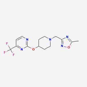molecular formula C14H16F3N5O2 B2977896 5-Methyl-3-[[4-[4-(trifluoromethyl)pyrimidin-2-yl]oxypiperidin-1-yl]methyl]-1,2,4-oxadiazole CAS No. 2380142-48-1