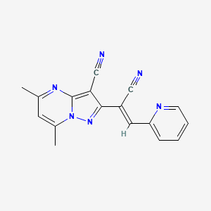 molecular formula C17H12N6 B2977918 2-[1-Cyano-2-(2-pyridinyl)vinyl]-5,7-dimethylpyrazolo[1,5-a]pyrimidine-3-carbonitrile CAS No. 338418-44-3