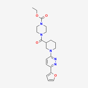 molecular formula C21H27N5O4 B2977929 Ethyl 4-(1-(6-(furan-2-yl)pyridazin-3-yl)piperidine-3-carbonyl)piperazine-1-carboxylate CAS No. 1105229-80-8