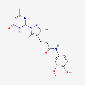 molecular formula C21H25N5O4 B2977931 N-(3,4-dimethoxyphenyl)-3-(3,5-dimethyl-1-(4-methyl-6-oxo-1,6-dihydropyrimidin-2-yl)-1H-pyrazol-4-yl)propanamide CAS No. 1171668-59-9