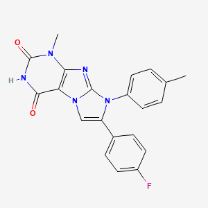 molecular formula C21H16FN5O2 B2977972 7-(4-fluorophenyl)-1-methyl-8-(p-tolyl)-1H-imidazo[2,1-f]purine-2,4(3H,8H)-dione CAS No. 919012-80-9