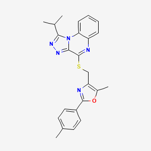 molecular formula C24H23N5OS B2977983 4-(((1-Isopropyl-[1,2,4]triazolo[4,3-a]quinoxalin-4-yl)thio)methyl)-5-methyl-2-(p-tolyl)oxazole CAS No. 1030120-53-6