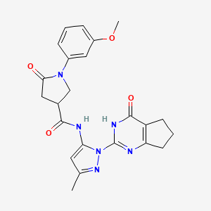 molecular formula C23H24N6O4 B2977984 1-(3-methoxyphenyl)-N-(3-methyl-1-(4-oxo-4,5,6,7-tetrahydro-3H-cyclopenta[d]pyrimidin-2-yl)-1H-pyrazol-5-yl)-5-oxopyrrolidine-3-carboxamide CAS No. 1005920-66-0