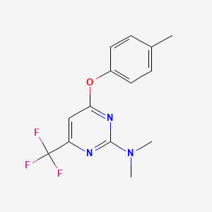 molecular formula C14H14F3N3O B2978020 N,N-dimethyl-4-(4-methylphenoxy)-6-(trifluoromethyl)pyrimidin-2-amine CAS No. 338792-35-1