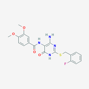 N-(4-amino-2-((2-fluorobenzyl)thio)-6-oxo-1,6-dihydropyrimidin-5-yl)-3,4-dimethoxybenzamide