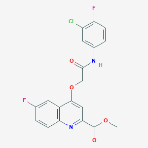 molecular formula C19H13ClF2N2O4 B2978043 METHYL 4-{[(3-CHLORO-4-FLUOROPHENYL)CARBAMOYL]METHOXY}-6-FLUOROQUINOLINE-2-CARBOXYLATE CAS No. 1358495-93-8