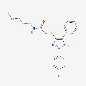 molecular formula C21H22FN3O2S B2978104 2-((2-(4-fluorophenyl)-5-phenyl-1H-imidazol-4-yl)thio)-N-(3-methoxypropyl)acetamide CAS No. 901240-94-6