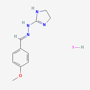 molecular formula C11H15IN4O B2978105 2-{2-[(4-methoxyphenyl)methylidene]hydrazin-1-yl}-4,5-dihydro-1H-imidazole hydroiodide CAS No. 2649088-05-9