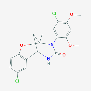 molecular formula C19H18Cl2N2O4 B2978110 8-chloro-3-(5-chloro-2,4-dimethoxyphenyl)-2-methyl-5,6-dihydro-2H-2,6-methanobenzo[g][1,3,5]oxadiazocin-4(3H)-one CAS No. 688343-16-0