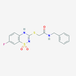 molecular formula C16H14FN3O3S2 B2978122 N-benzyl-2-[(7-fluoro-1,1-dioxo-4H-1lambda6,2,4-benzothiadiazin-3-yl)sulfanyl]acetamide CAS No. 886956-09-8
