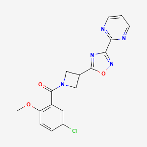molecular formula C17H14ClN5O3 B2978177 (5-Chloro-2-methoxyphenyl)(3-(3-(pyrimidin-2-yl)-1,2,4-oxadiazol-5-yl)azetidin-1-yl)methanone CAS No. 1323658-00-9