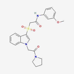molecular formula C23H25N3O5S B2978183 N-(3-methoxyphenyl)-2-((1-(2-oxo-2-(pyrrolidin-1-yl)ethyl)-1H-indol-3-yl)sulfonyl)acetamide CAS No. 878056-46-3