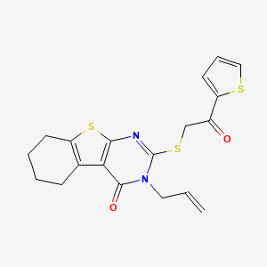 molecular formula C19H18N2O2S3 B2978186 3-allyl-2-{[2-oxo-2-(2-thienyl)ethyl]sulfanyl}-5,6,7,8-tetrahydro[1]benzothieno[2,3-d]pyrimidin-4(3H)-one CAS No. 304862-68-8
