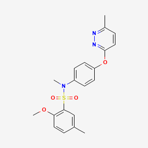molecular formula C20H21N3O4S B2978188 2-methoxy-N,5-dimethyl-N-(4-((6-methylpyridazin-3-yl)oxy)phenyl)benzenesulfonamide CAS No. 1207021-51-9