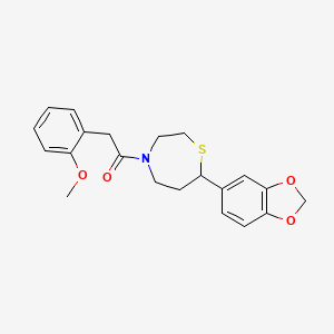 molecular formula C21H23NO4S B2978195 1-(7-(Benzo[d][1,3]dioxol-5-yl)-1,4-thiazepan-4-yl)-2-(2-methoxyphenyl)ethanone CAS No. 1705101-81-0