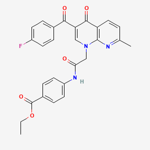molecular formula C27H22FN3O5 B2978266 Ethyl 4-{2-[3-(4-fluorobenzoyl)-7-methyl-4-oxo-1,4-dihydro-1,8-naphthyridin-1-yl]acetamido}benzoate CAS No. 894883-89-7