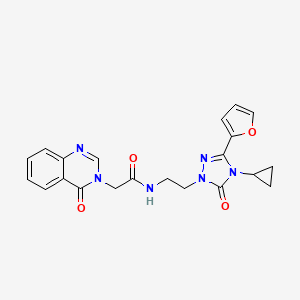 molecular formula C21H20N6O4 B2978287 N-{2-[4-cyclopropyl-3-(furan-2-yl)-5-oxo-4,5-dihydro-1H-1,2,4-triazol-1-yl]ethyl}-2-(4-oxo-3,4-dihydroquinazolin-3-yl)acetamide CAS No. 1797738-14-7