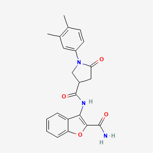molecular formula C22H21N3O4 B2978321 N-(2-carbamoyl-1-benzofuran-3-yl)-1-(3,4-dimethylphenyl)-5-oxopyrrolidine-3-carboxamide CAS No. 886950-09-0