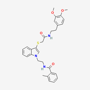 molecular formula C30H33N3O4S B2978340 N-(2-{3-[({[2-(3,4-dimethoxyphenyl)ethyl]carbamoyl}methyl)sulfanyl]-1H-indol-1-yl}ethyl)-2-methylbenzamide CAS No. 532970-35-7