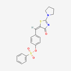 (E)-4-((4-oxo-2-(pyrrolidin-1-yl)thiazol-5(4H)-ylidene)methyl)phenyl benzenesulfonate