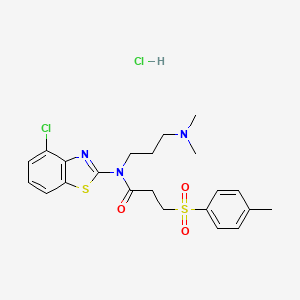 molecular formula C22H27Cl2N3O3S2 B2978372 N-(4-chlorobenzo[d]thiazol-2-yl)-N-(3-(dimethylamino)propyl)-3-tosylpropanamide hydrochloride CAS No. 1216421-33-8