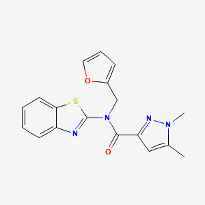 molecular formula C18H16N4O2S B2978386 N-(1,3-benzothiazol-2-yl)-N-[(furan-2-yl)methyl]-1,5-dimethyl-1H-pyrazole-3-carboxamide CAS No. 1013772-37-6