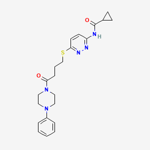 molecular formula C22H27N5O2S B2978387 N-(6-((4-oxo-4-(4-phenylpiperazin-1-yl)butyl)thio)pyridazin-3-yl)cyclopropanecarboxamide CAS No. 1040648-01-8